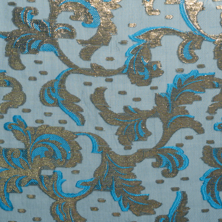 Turquoise Metallic Patterned Silk Chiffon
