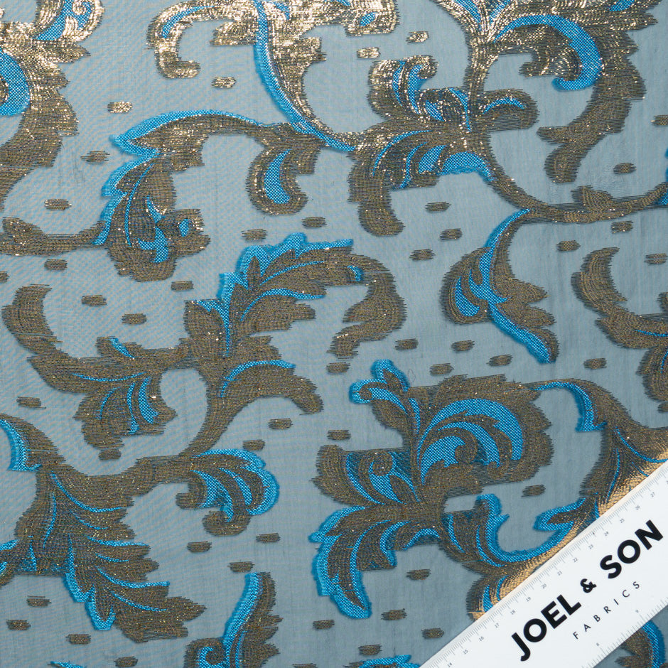 Turquoise Metallic Patterned Silk Chiffon