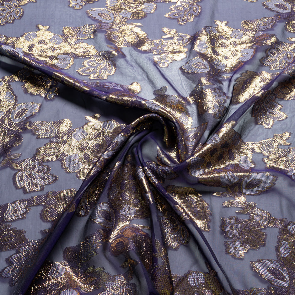 Purple Metallic Floral Silk Chiffon