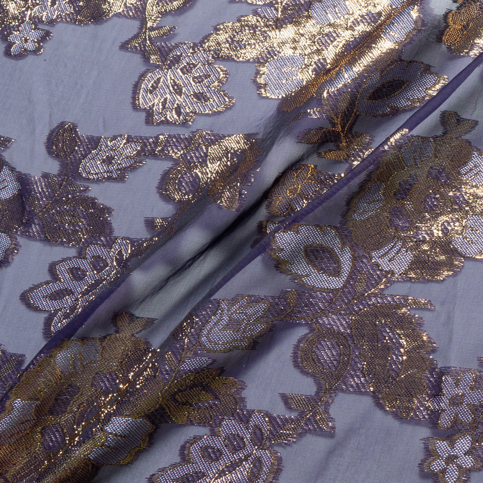Purple Metallic Floral Silk Chiffon