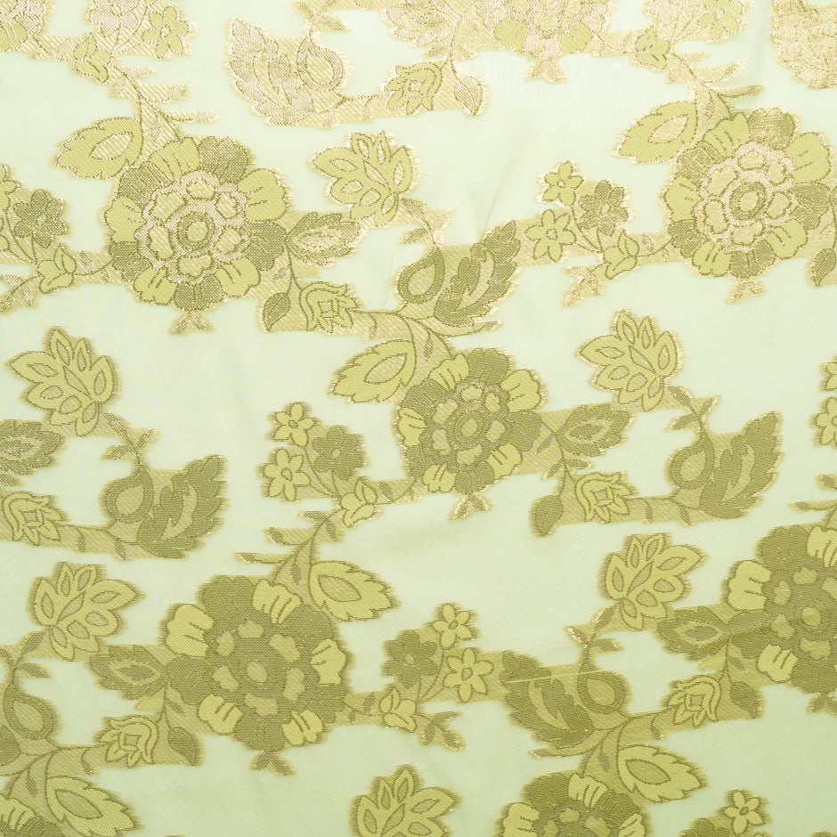 Rich Green Metallic Floral Silk Chiffon