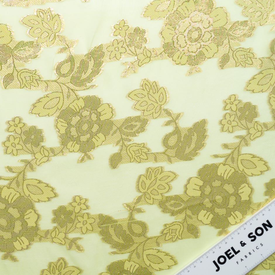 Rich Green Metallic Floral Silk Chiffon