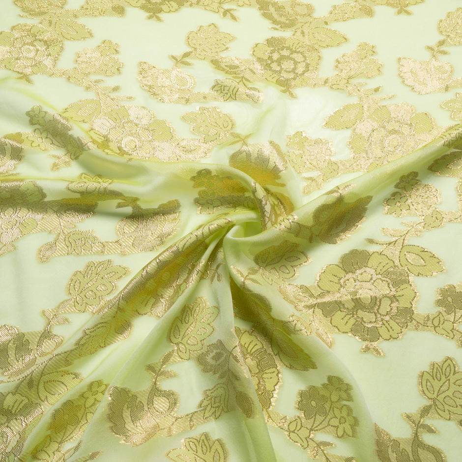 Rich Green Metallic Floral Silk Chiffon