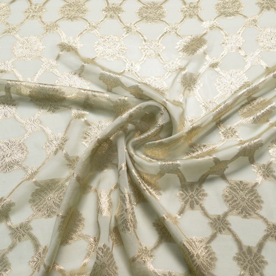 Metallic Jacquard Pale Green Silk Chiffon