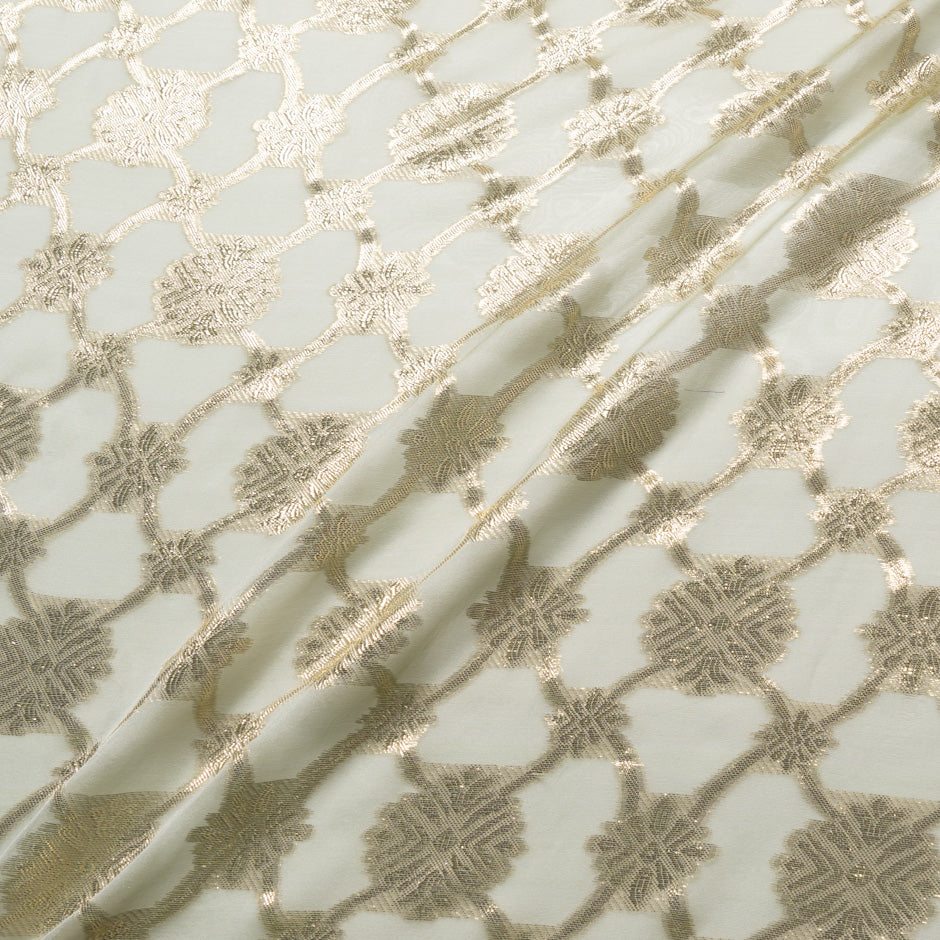 Metallic Jacquard Pale Green Silk Chiffon