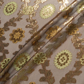 Gold Floral Jacquard Brown Silk Chiffon