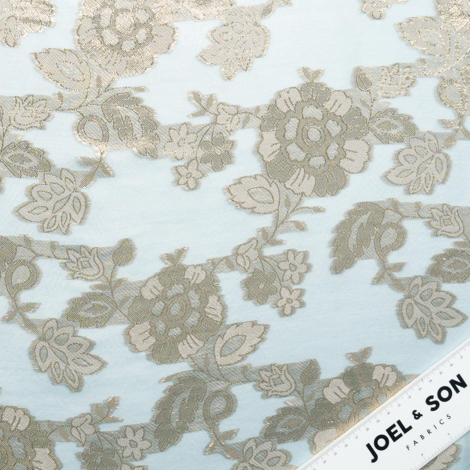 Baby Blue Metallic Floral Silk Chiffon