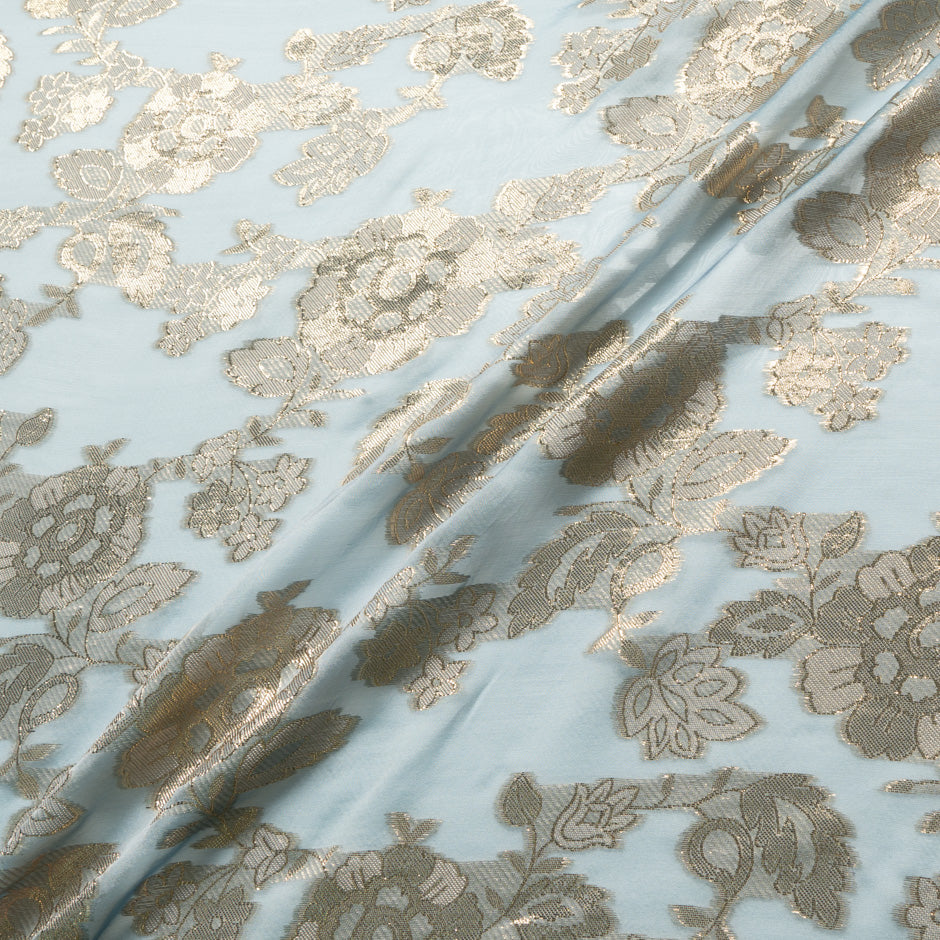 Baby Blue Metallic Floral Silk Chiffon