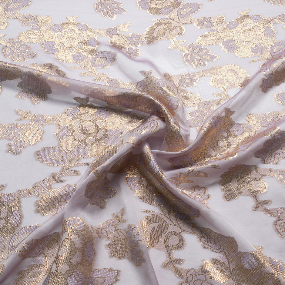 Pale Pink Metallic Floral Silk Chiffon