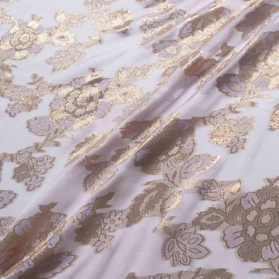 Pale Pink Metallic Floral Silk Chiffon