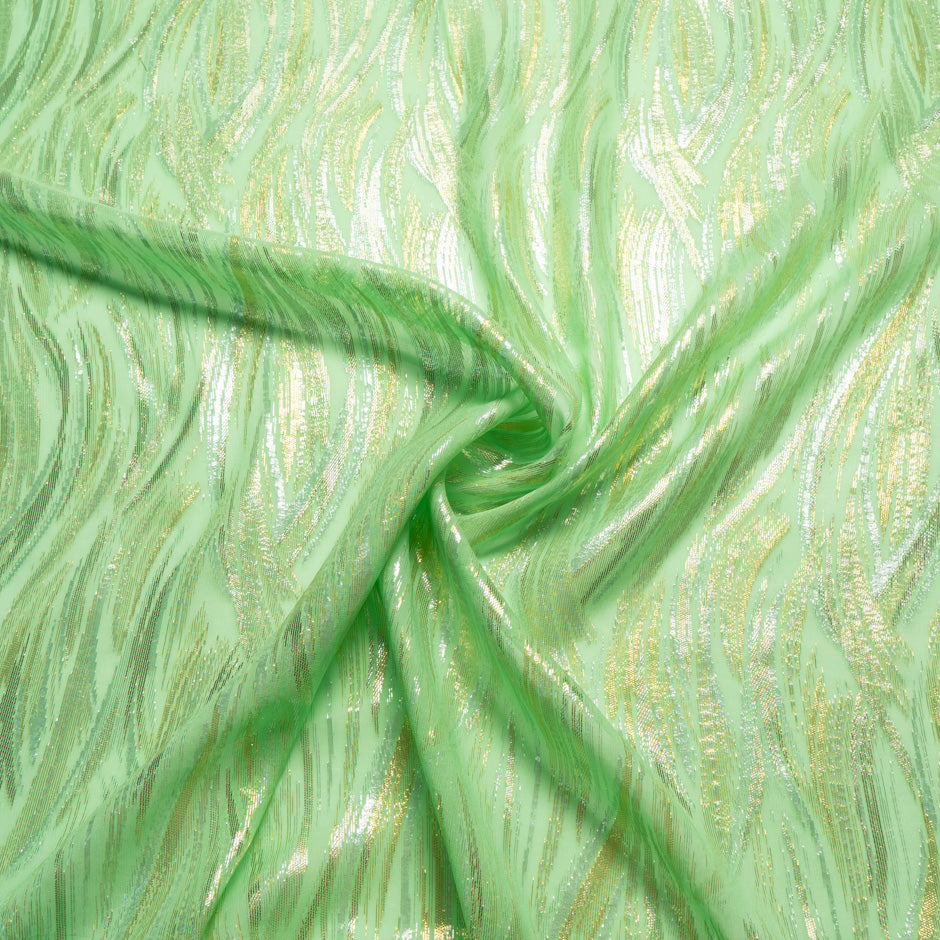 Gold & Silver Metallic Green Silk Chiffon Lamé