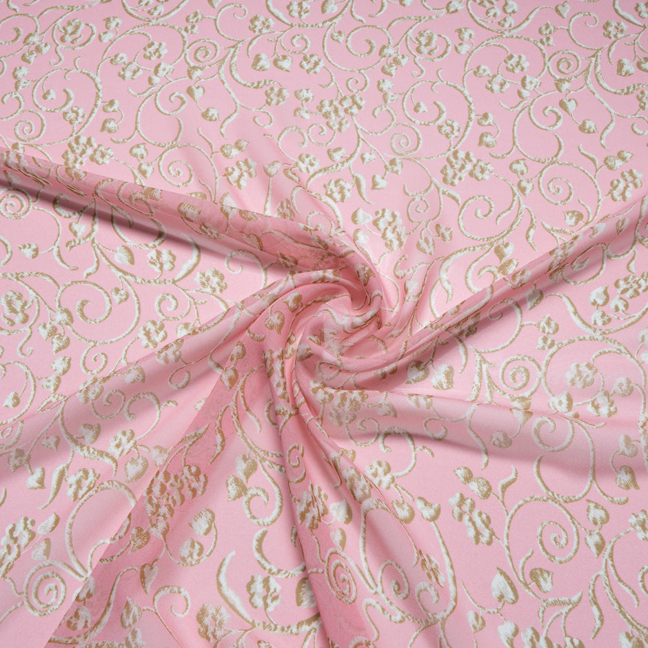 Baroque Printed Rose Pink Silk Georgette