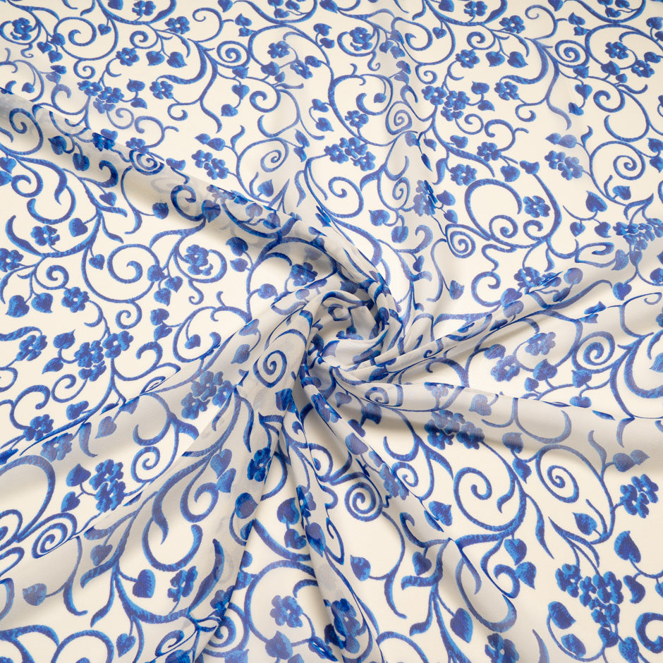 Blue Baroque Printed Ivory Pink Silk Georgette