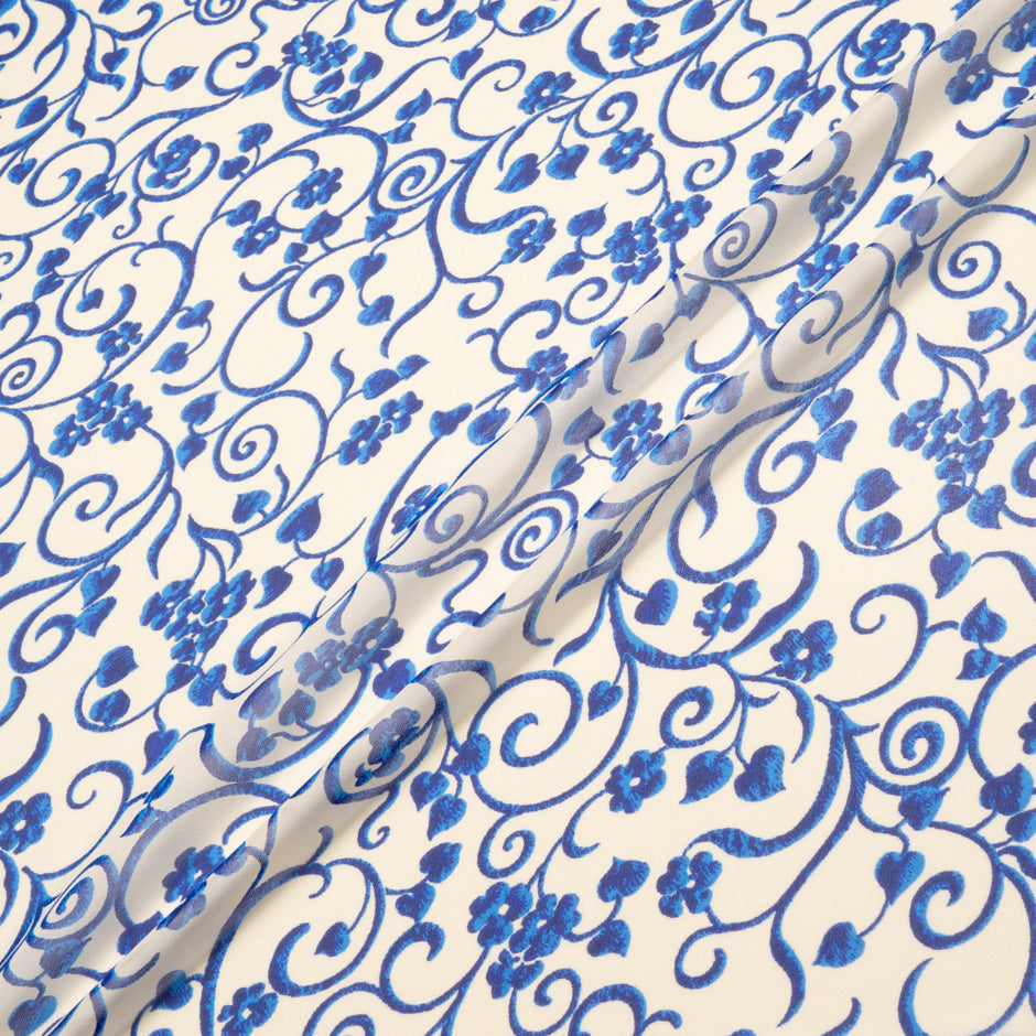 Blue Baroque Printed Ivory Pink Silk Georgette