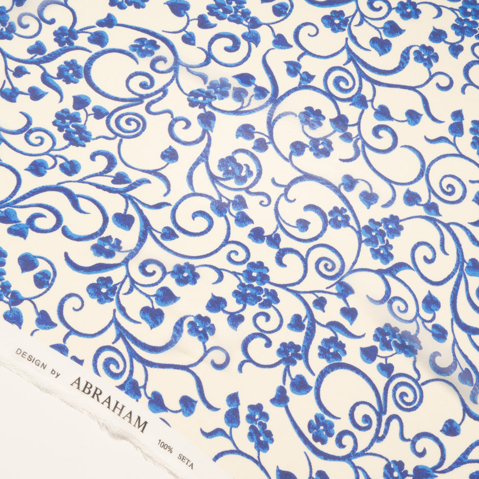 Blue Baroque Printed Ivory Pink Silk Georgette