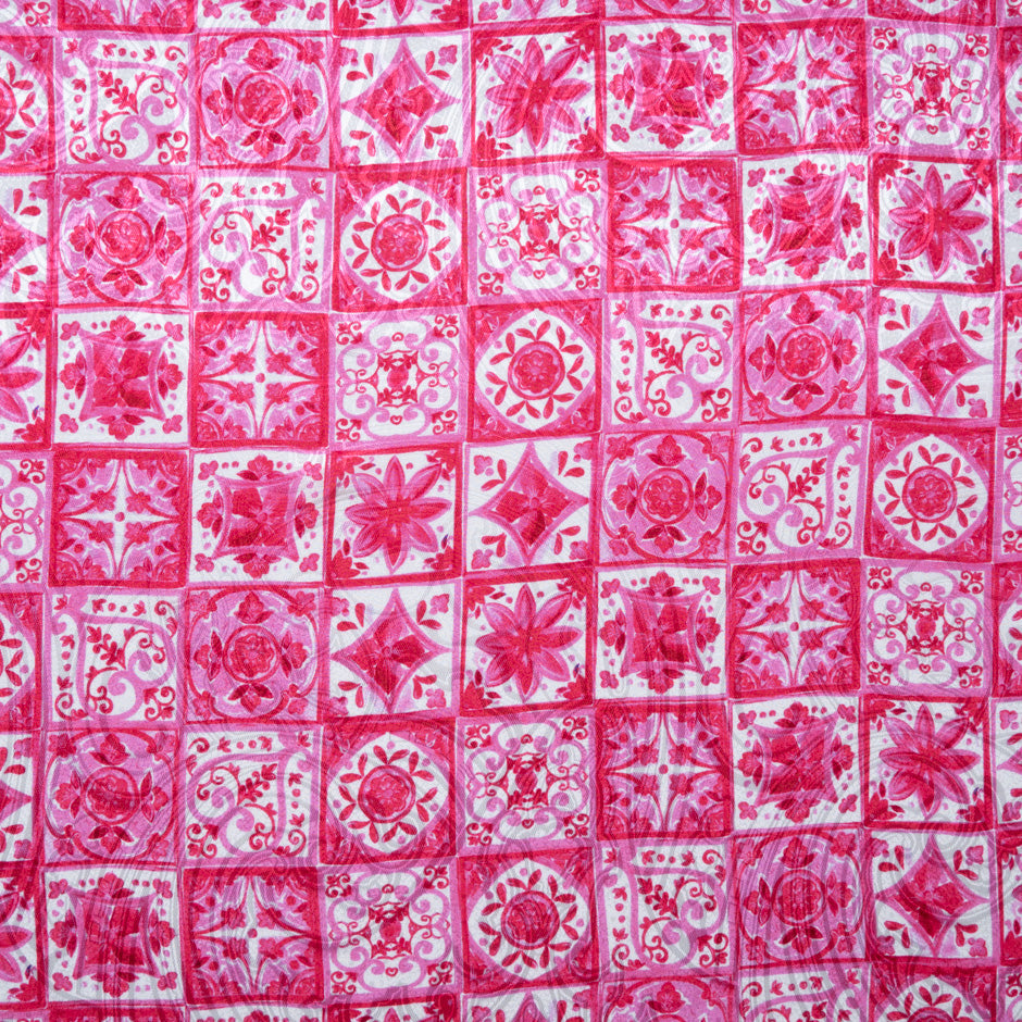 Bright Pink 'Tile' Printed Silk Jacquard (A 2.30m Piece)