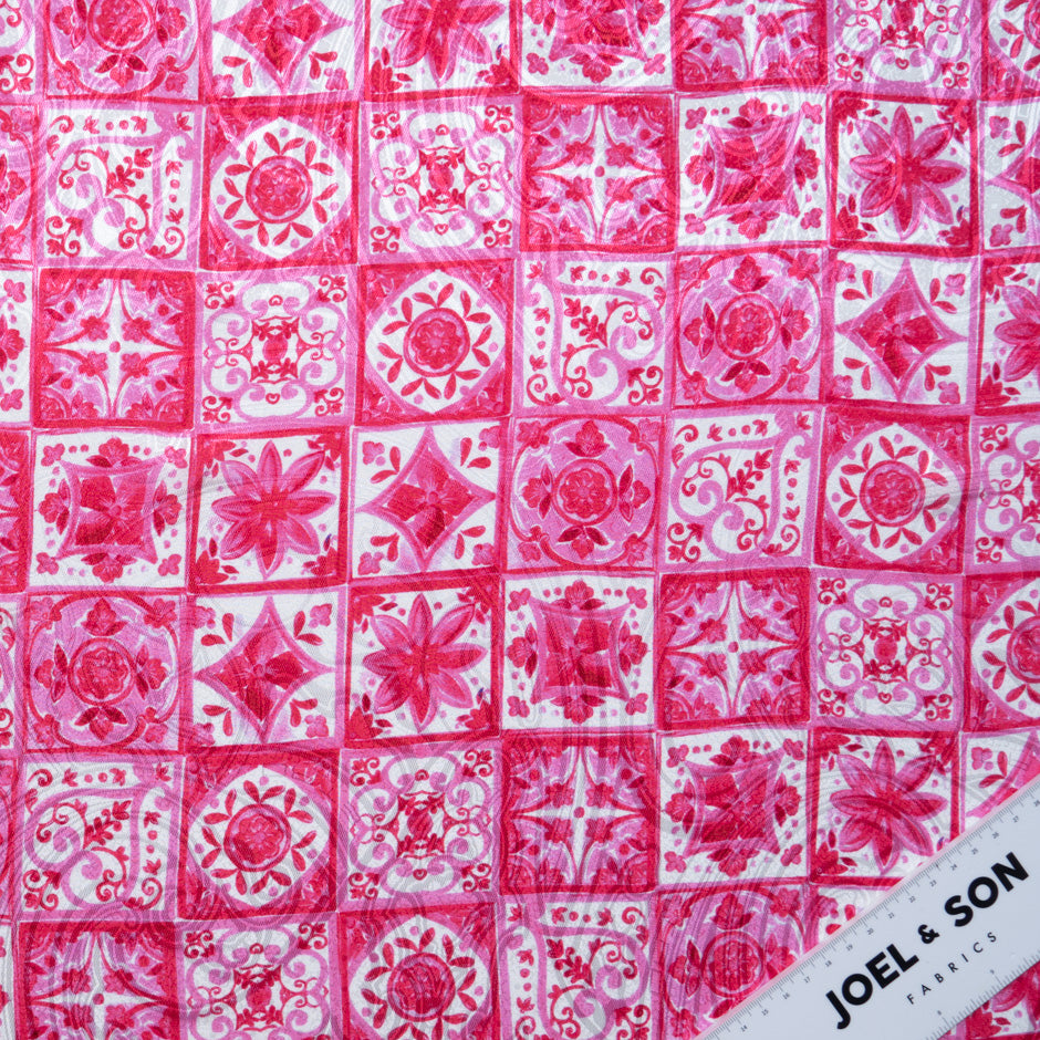 Bright Pink 'Tile' Printed Silk Jacquard (A 2.30m Piece)