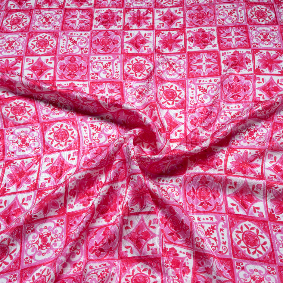 Bright Pink 'Tile' Printed Silk Jacquard (A 2.30m Piece)