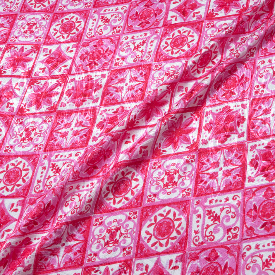Bright Pink 'Tile' Printed Silk Jacquard (A 2.30m Piece)