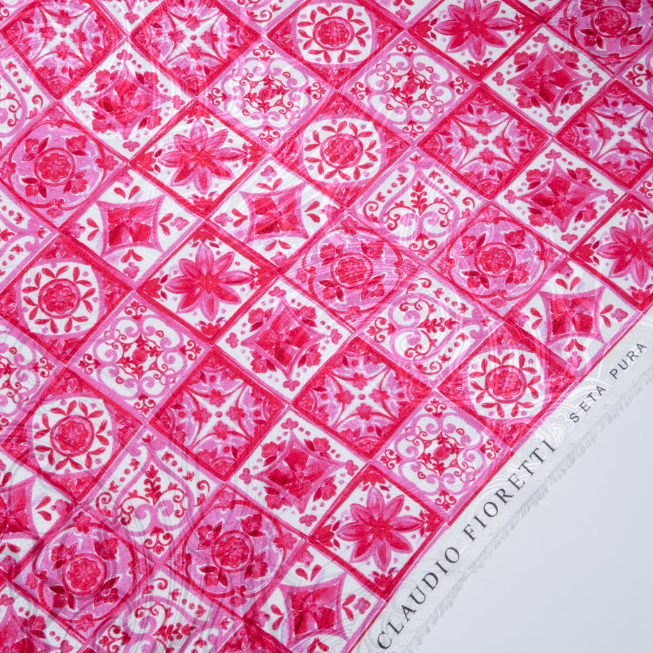 Bright Pink 'Tile' Printed Silk Jacquard (A 2.30m Piece)