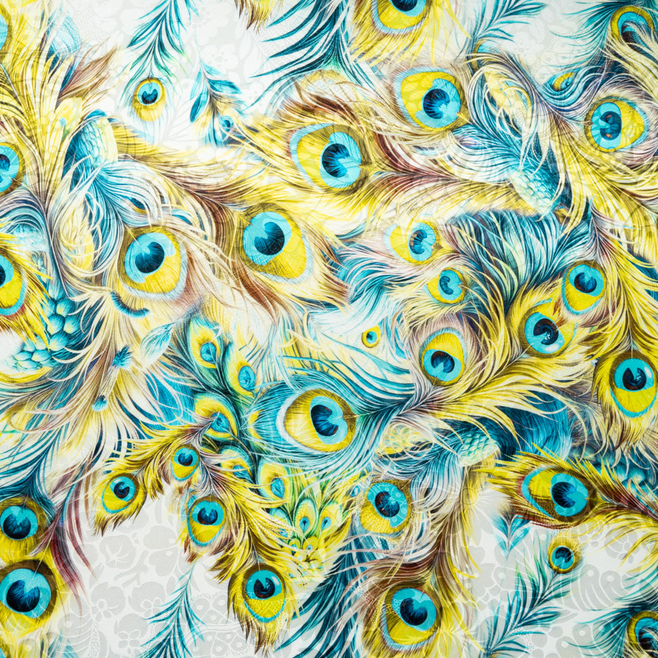 Peacock Feather Printed Silk Jacquard