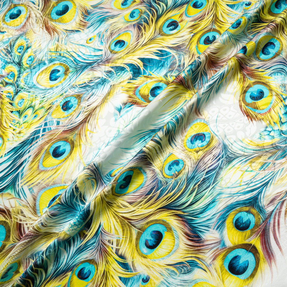 Peacock Feather Printed Silk Jacquard