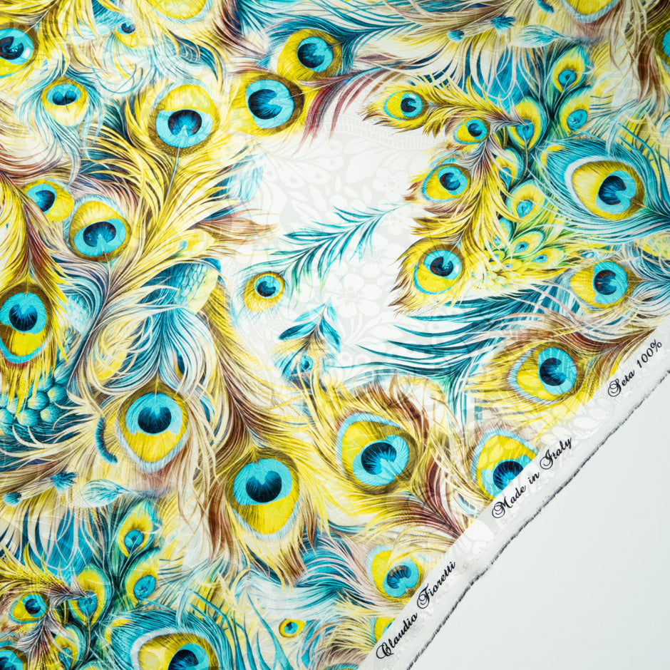 Peacock Feather Printed Silk Jacquard