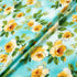 Yellow Floral Printed Aqua Blue Silk Crêpe de Chine