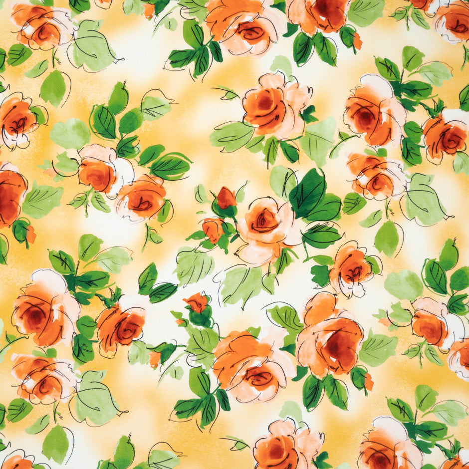 Orange Floral Printed Silk Crêpe de Chine