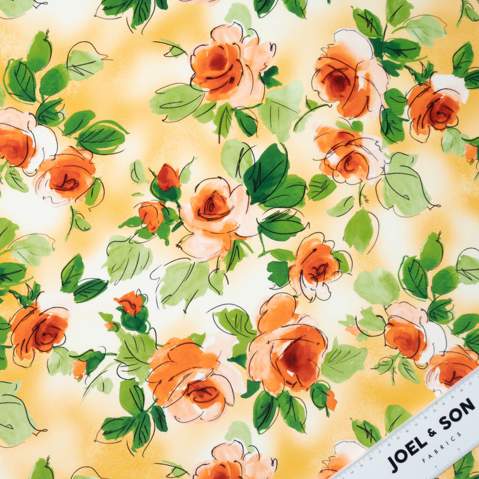 Orange Floral Printed Silk Crêpe de Chine