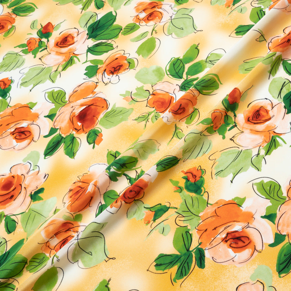 Orange Floral Printed Silk Crêpe de Chine