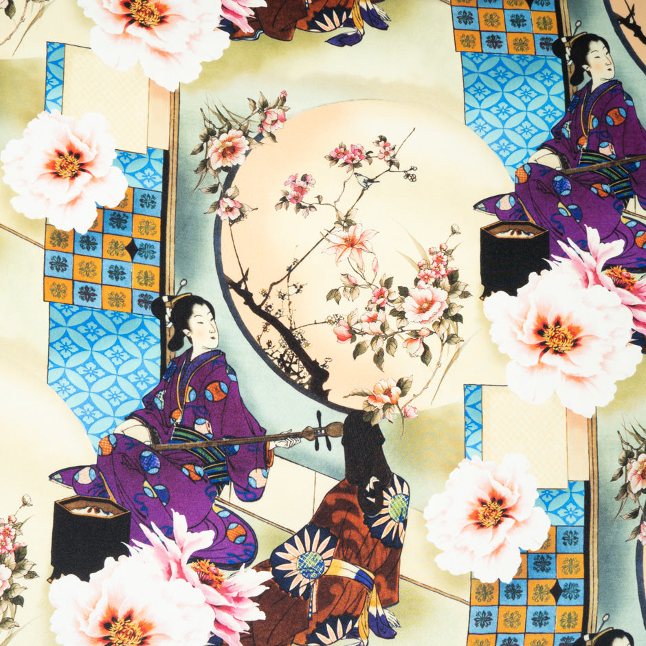 Chinoise Themed Printed Silk Crêpe de Chine