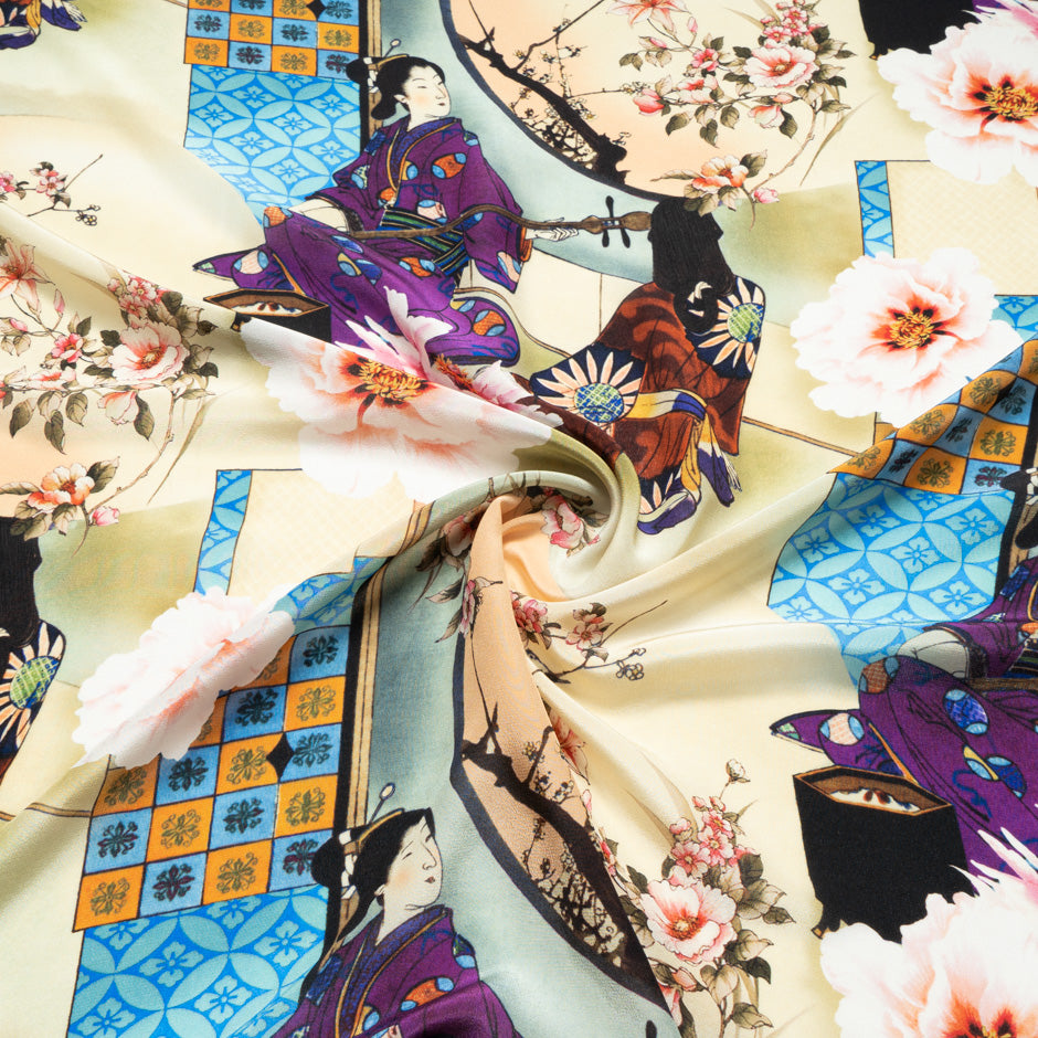 Chinoise Themed Printed Silk Crêpe de Chine