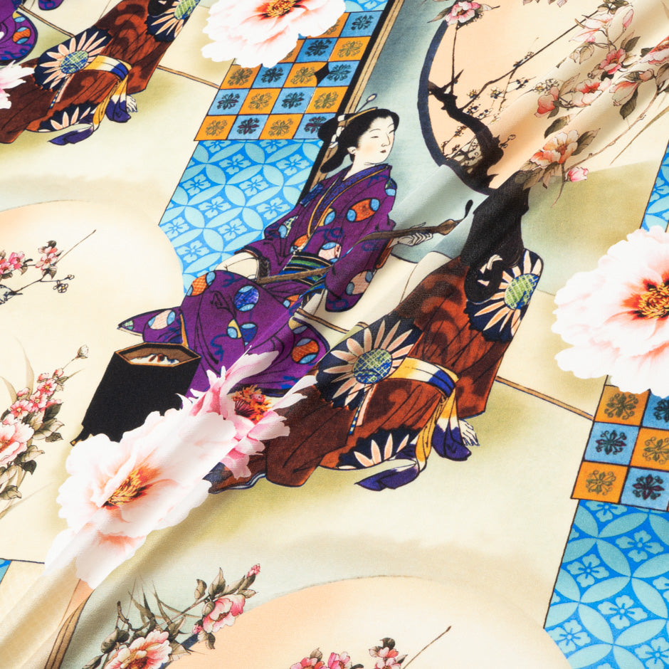 Chinoise Themed Printed Silk Crêpe de Chine