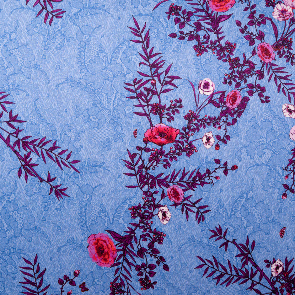 Magenta Floral Printed Double Silk Crêpe