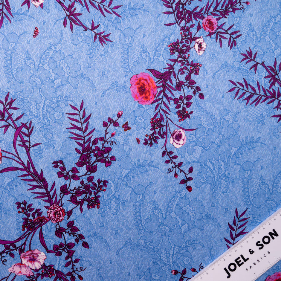 Magenta Floral Printed Double Silk Crêpe