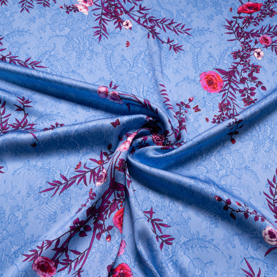 Magenta Floral Printed Double Silk Crêpe