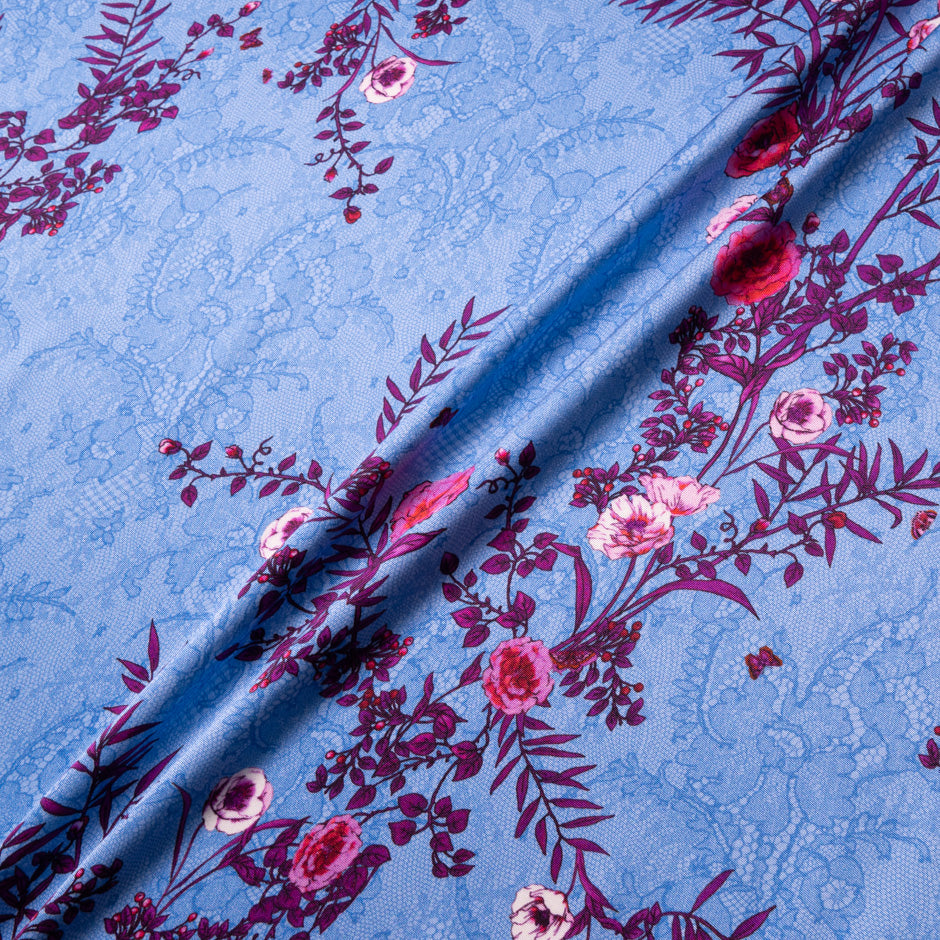 Magenta Floral Printed Double Silk Crêpe