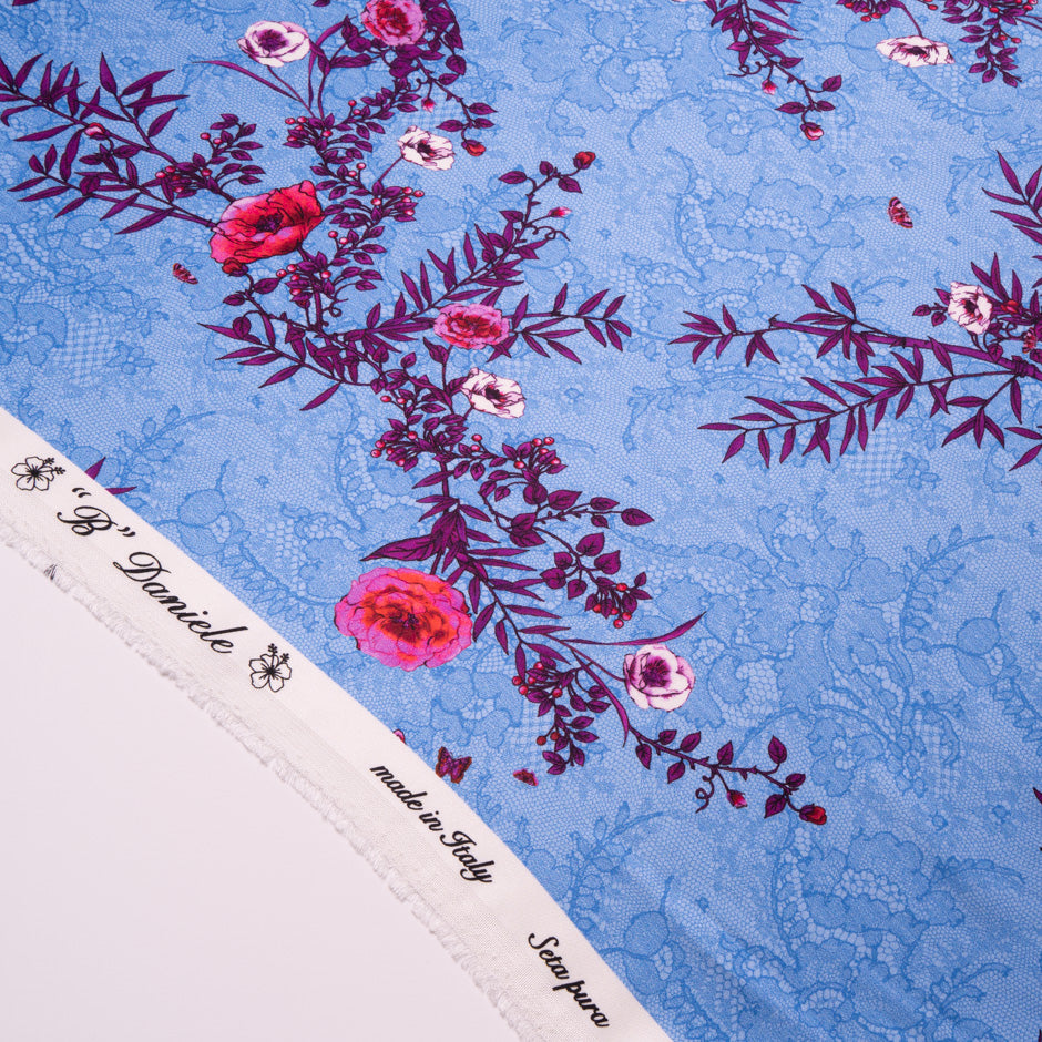 Magenta Floral Printed Double Silk Crêpe