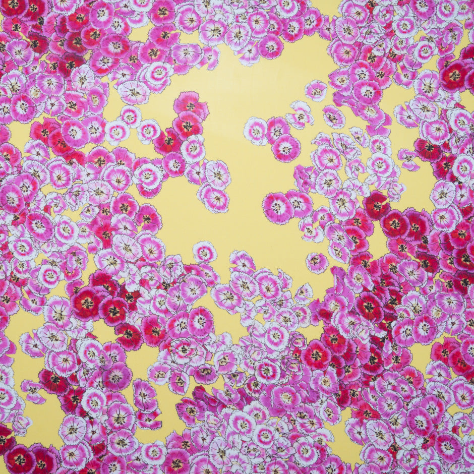 Pink Floral Printed Deep Yellow Pure Silk Chiffon