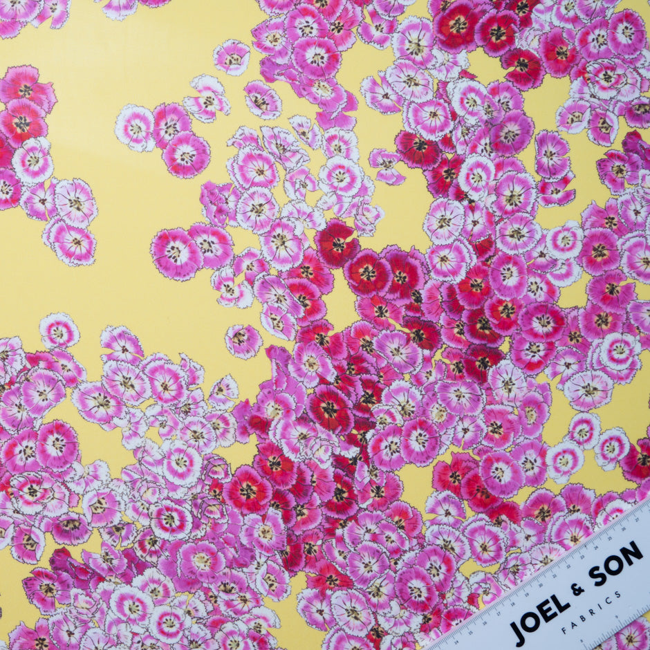 Pink Floral Printed Deep Yellow Pure Silk Chiffon