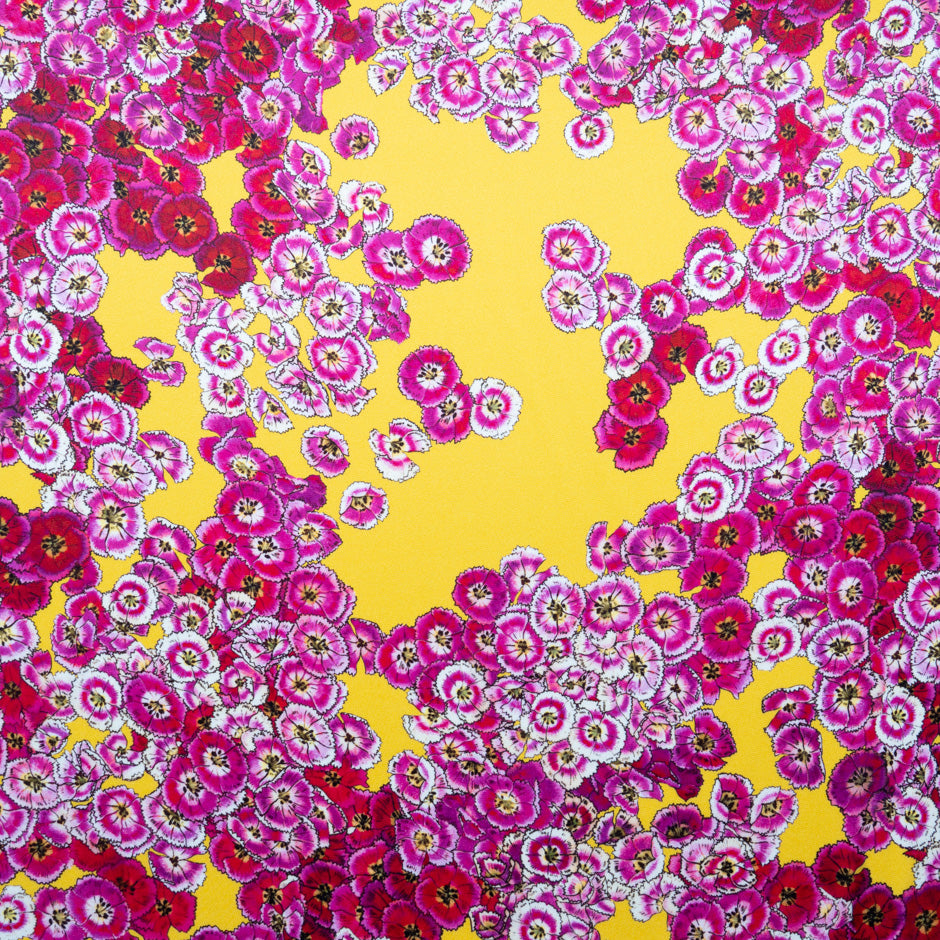 Pink Floral Printed Deep Yellow Double Silk Crêpe