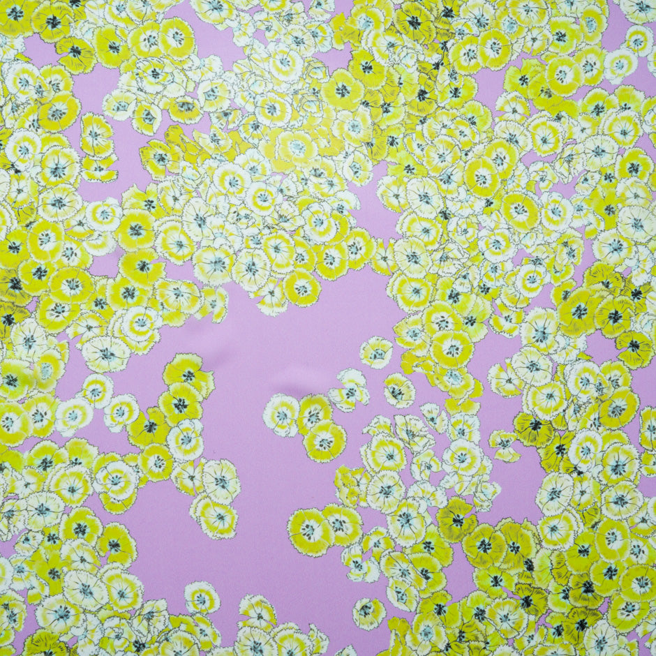 Green Floral Printed Lilac Pure Silk Chiffon