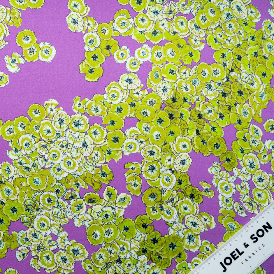 Green Floral Printed Lilac Double Silk Crêpe