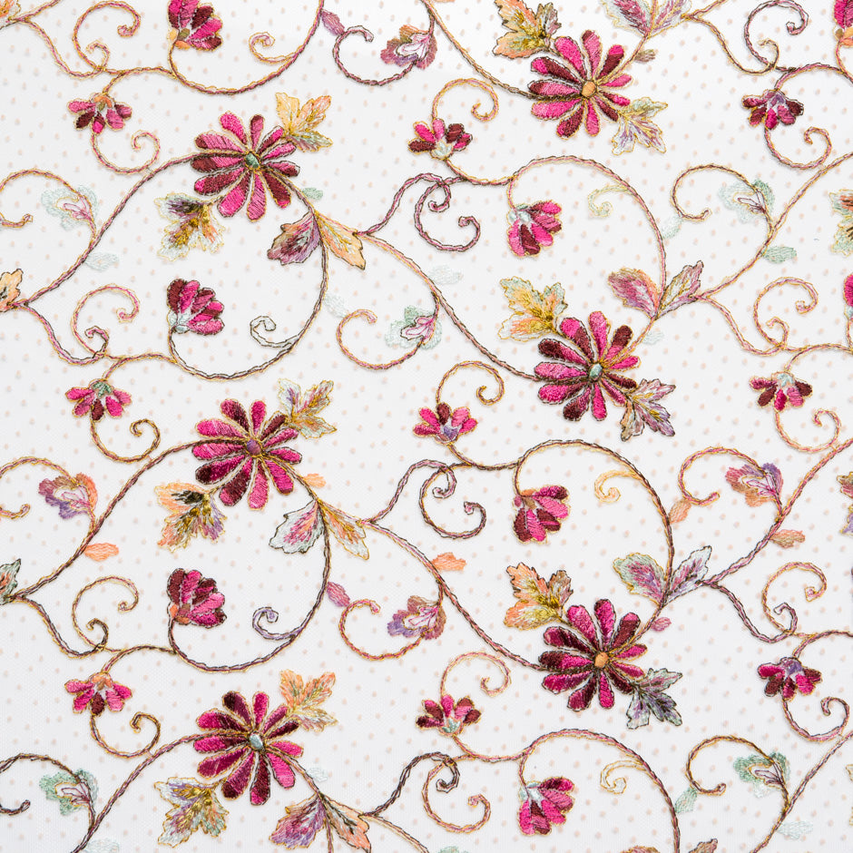 Multi-Coloured Floral Embroidered Tulle