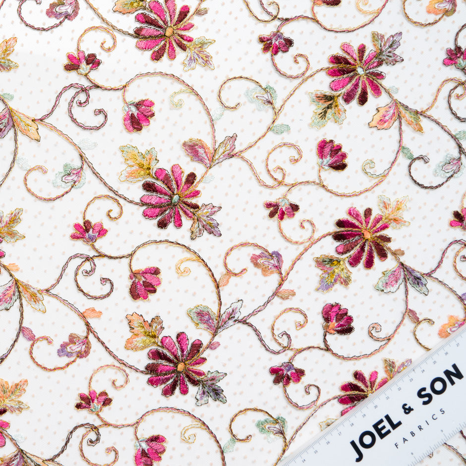 Multi-Coloured Floral Embroidered Tulle