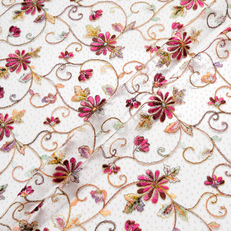Multi-Coloured Floral Embroidered Tulle
