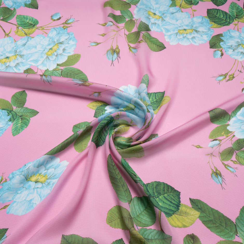 Floral Printed Candy Pink Pure Silk Chiffon