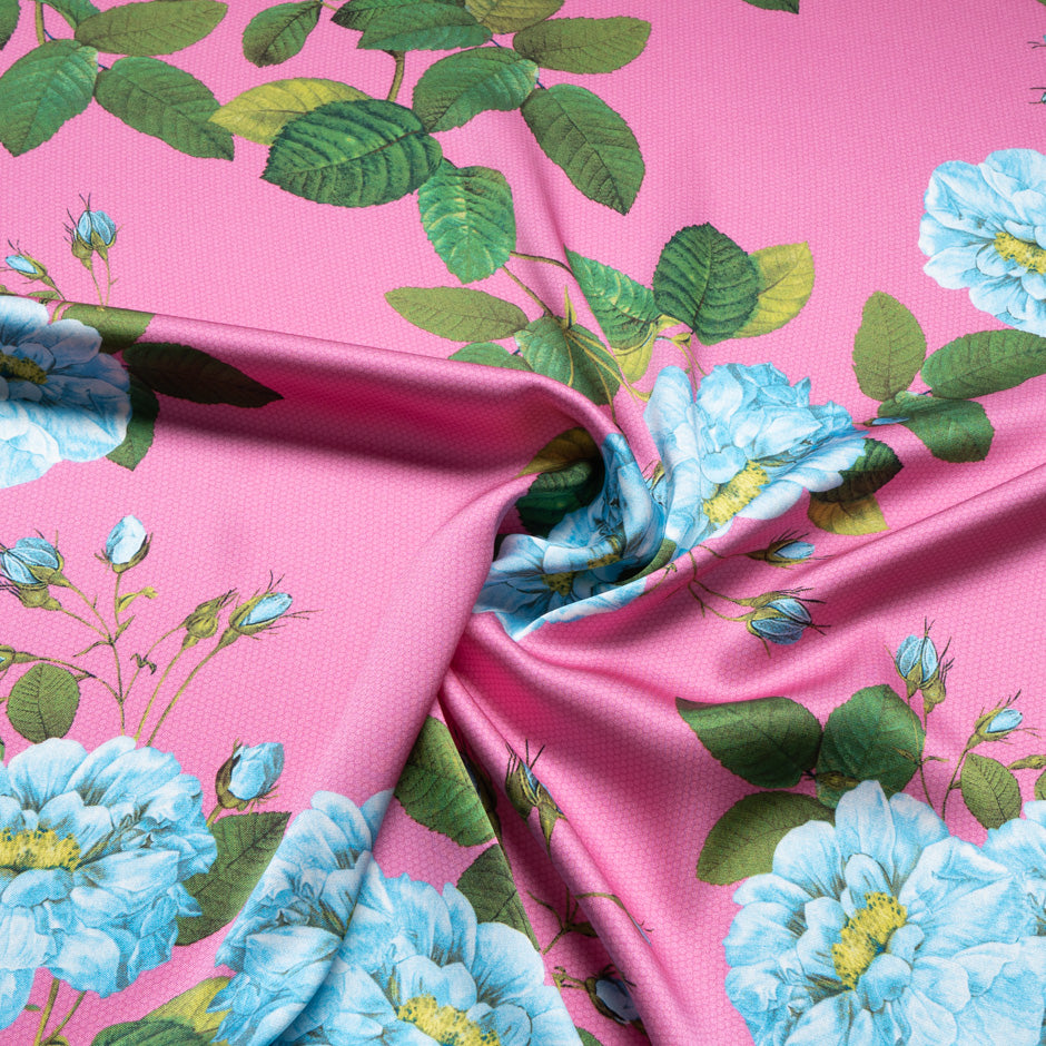Floral Printed Candy Pink Double Silk Crêpe