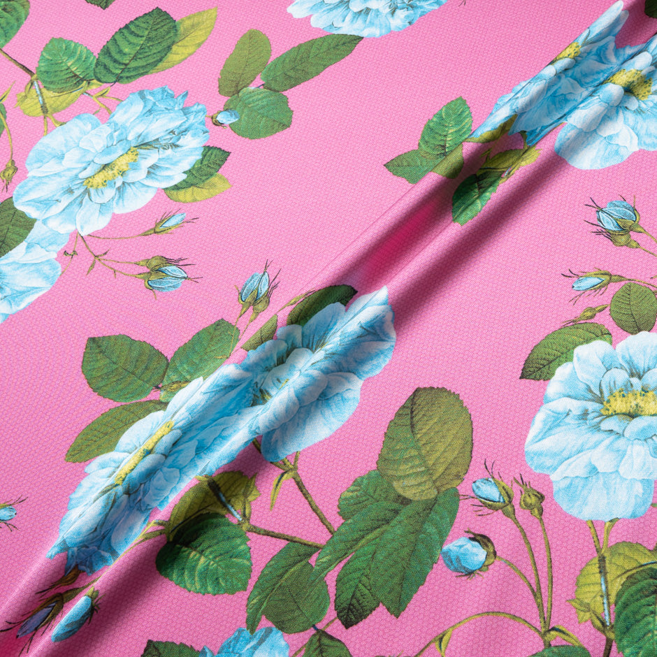 Floral Printed Candy Pink Double Silk Crêpe